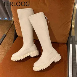 2022 Winter Long Brand Women's Boots Knee High Luxury Chelsea Chunky Platform Shoes Zipper Round Toe Winter Goth Women Boots Y1125