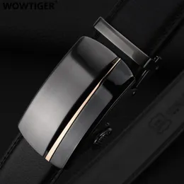 ベルトWowtigerメンズブラックカラー3.5cm幅カウレザーストラップベルト高品質ブランド自動バックル調整可能な男性ギフト