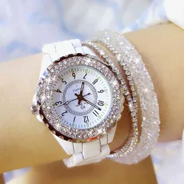 2021 Watch Top Märke Quartz Diamond Keramik Dam Vit Mode Kvinnor Armband Vattentät Tjejer för Kvinna Datum