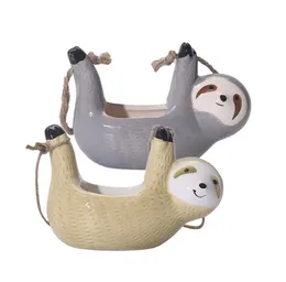 Ceramic Sloth Hanging Succulent Planter Cute Animal Small Plant Pot for Cactus, Air Plants, Flowers, Herbs Garden Decoration SN2946