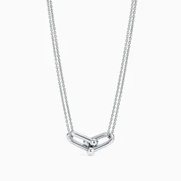 Memnon Jewelry 925 Sterling Silver Double Linkネックレス女性用U字型ペンダントネックレス