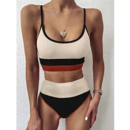 Push Up Kvinnlig Patchwork Badkläder Kvinnor Badning Hög midja Sport Simdräkt Sexig Bikini