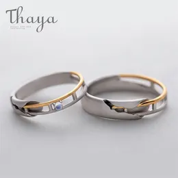 Thaya Train Rail Design Moonstone Lover Ringar Guld och Hollow 925 Silver Elegant Smycken För Kvinnor Ädelsten Söt Present 220216