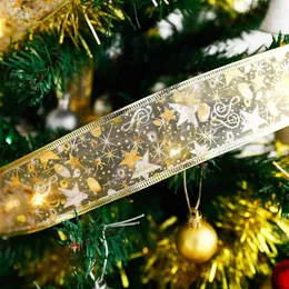 Juldekorationer Trådljus för LED-prydnad Xmas DIY Presentträdskikt Hem Vattentät Ribbon Decor Batteri Bronzing String Lace