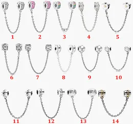 Biżuteria Autentyczne 925 Sterling Silver Bead Fit Pandora Charm Bransoletki Love Heart Rainbow Round Heart Easy-Match Safety Chain Wisiorek DIY koraliki