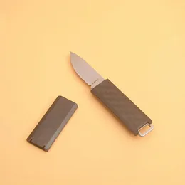 Mini Small Survival Straight Kniv 8CR13MOV Satinblad Kolfiberhandtag EDC-taktiska knivar med mantel