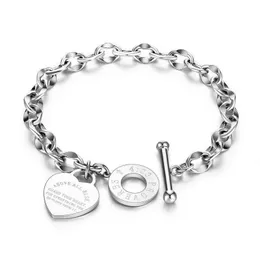 Heart-shaped Bracelet Proverbs Pendant for Women Gift Metal Brand Designbracelets Fashion Female Gold Jewelry Gifts Q0603