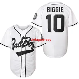 #10 Biggie Smalls Bad Boy Plain Hip Hop Bekleidung Hipster Baseball Kleidung Button-Down-Hemden Sportuniformen Herren-Trikot Weiß S-XXXL