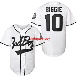 ＃10 Biggie Smallsバッドボーイプレーンヒップホップアパレルヒップスター野球服ボタンシャツスポーツユニフォームメンズジャージーホワイトS-XXXL