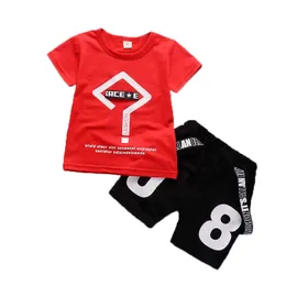 Nowy Letni Toddler Boys Odzież Odzież Kids Babyboys Geometria Topy T-shirt + Szorty cyfrowe 2 Sztuk Boys Sport Suit X0802