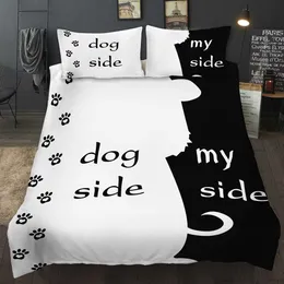 Bonenjoy Black and White Color Bedding Set Couples Bedding Dog Side My Side King Queen Single Double Twin Bedding Set Full Size 210706