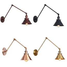 Industrial Sconce Wall lights Vintage E27 Home Bedroom Indoor corridor Long Arm Retro Wall Lamp Led Wandlamp Black Copper 210724