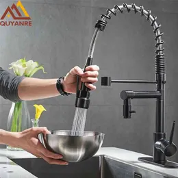 Blackend Spring Kromka Kromka Wyciągnij opryskiwacz boczny Dual Wylewki Pojedynczy uchwyt Mikser Tap Sink Faucet 360 Rotation Kitchen baterie 210719