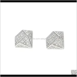 드롭 배달 2021 남성 여성 패션 기하학적 모양 lced Full Zircon Rhinestone Crystal Sier Stud Earrings Hip Hop Jewelry LW5N7