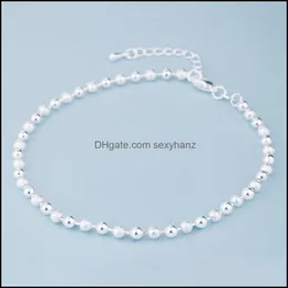 Anklets smycken Summer Fashion 925 Sterling Sier Chain for Women Beach Party Pärlor Ankel Armband Foot Girl Gifts 2T1ae