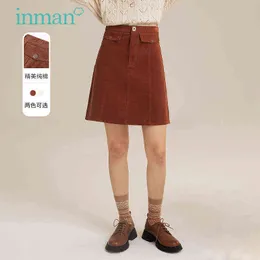 Inman秋冬スカート女性ビンテージスタイル装飾的なポケットミニマリストアートスリムAラインの女性の底211120