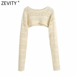 Femmes High Street solide évider Crochet pull à tricoter en vrac femme à manches longues Chic pulls hauts courts SW819 210416