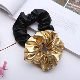 Hårtillbehör PU Scrunchies Black Gold Scrunchie Women Elastic Hairbands Girl Headwear Gummi Ponytail Holder M3436