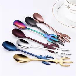 Creative Stainless Steel Dessert Ice Cream Spoon Trident Coffee spoons Multifunction Kitchen Accessories Flatware Fruit Fork T9I001449