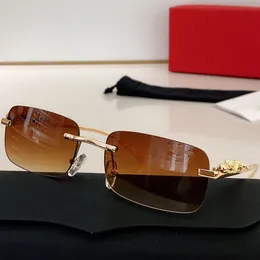 Classical brown leopard designer sunglasses CT0066 mens and womens frameless fashion style sunset red square lens UV 400 protectionhigh quality with original box