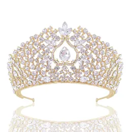 Bling Crystal Diademi Colore oro strass Pageant Corone Fasce barocche per le donne Desinger Accessori per capelli da sposa FORSEVEN X0625