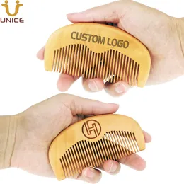 MOQ 100 pcs Your LOGO Customized Hair Comb Engraved Wood Wooden Makeup Combs for Beard Mustache Promotion Gifts Women Men Grooming