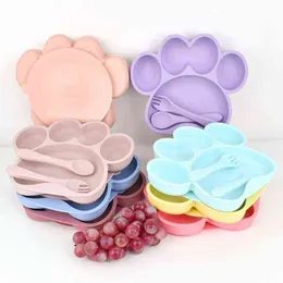 Baby Silicone Sucker Tableware For Baby Cartoon Dog Claw Anti-fall Dinner Plate Infant Kids Supplementary Food Bowl Soft Dishes G1210