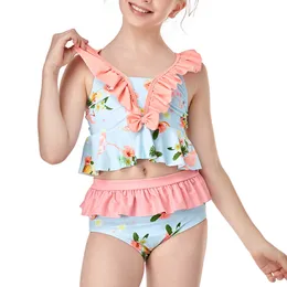 Alta Qualidade Menina Swimwear 2 Parte Suits Designer Swimsuit Crianças Cute Retalhos Impressão Bikini Set Fashion Kids Beachwear