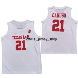 Nuova maglia da basket Texas AM Aggies 2020 NCAA College 21 Alex Caruso bianca tutta cucita e ricamata