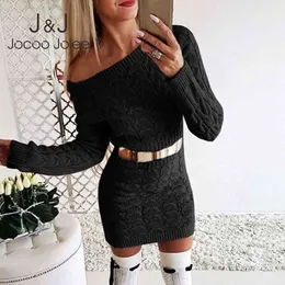 Jocoo Jolee Women Vintage Twist Sweater Dress Women Winter Long Sleeve Bodycon Knitted Mini Dress Elegant Robe Pull Femme 210518