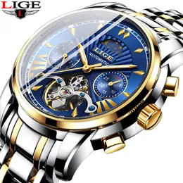 Lige Mens Zegarki Top Marka Luksusowy Zegarek Mechaniczny Mężczyźni Wszystkie Stal Biznes Wodoodporny Automatyczny Zegar Relogios 210527