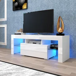 US Stock Home Furniture Entertainment TV Stativ, Stor TV Bas med LED Light Cabinet A36