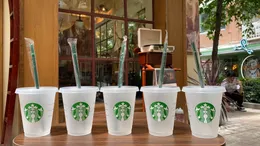 Starbucks Goddess Goddess 16oz de 24oz canecas de suco de beber plástico com lábio e palha Magic Café Costom Cups Transparentes 50 pcs DHL grátis