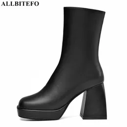 ALLBITEFO size 34-43 Waterproof platform shoes genuine leather women boots winter shoesfashion ankle boots motocycle boots 210611