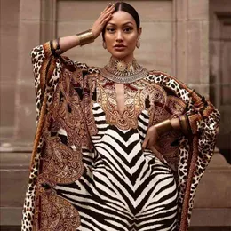 African Dresses for Women Plus Size Zebra Drukowane Dashiki Eleganckie Damskie Suknia Muzułmańska Abaya Kaftan Bat Rękaw V-Neck Rates 210408