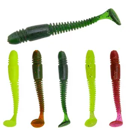 10 pz/borsa 75mm 3.1g Vermi Esca Morbida Jig Wobblers Richiamo di Pesca Odore di Sale Silicone Esche Artificiali Coda Swim Bass Carpa Pesca Affrontare