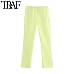 Mulheres Chic Moda Escritório Desgaste Mini Flare Calças Vintage Cintura Alta Cintura Zíper Calças de tornozelo Feminino Pantalones 210507