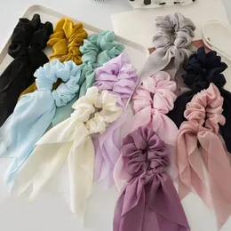 쉬폰 활 머리 넥타이 scrunchie 봄 여름 여성 소녀 스카프 새로운 패션 탄성 고무 밴드 헤어 액세서리 긴 리본