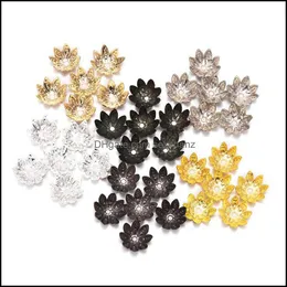 Koraliki z koralikami Odkrycia biżuterii Komponenty 100pcs/partia 8 10 mm Sier Lotus Flower Metal Lose Ramer Stoce
