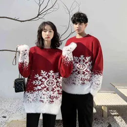 Women's Sweaters 2021 Couples Snow Pullover Ugly Christmas Sweater O-Neck Vintage Clothes for Women New Year Female Clothing Y1118