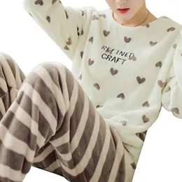Winter Flannel Tjocken pyjamas uppsättning för kvinnor ärm + långa byxor Casual Loose Warm Softwear Loungewear 2pcs PJs