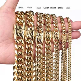 7 "- 40" 316L Rostfritt stål Kubanska Miami-kedjor Halsband Stora Heavy Gold Round Link Chain Men Hip Hop Rock Smycken