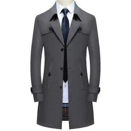 Thoshine Marka Wiosna Jesień Mężczyźni Długi Trench Coats Superior Quality Przyciski Męski Moda Znośnia Kurtki Wiatrówka Plus Rozmiar 211011
