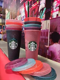 Starbucks 24OZ/710ml Plastic Tumbler Reusable Clear Drinking Flat Bottom Cup Pillar Shape Lid Straw Mug Bardian 25pcs DHL
