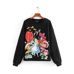 Lose Frauen Sweatshirt Herbst Mode Langarm Cartoon Brief Drucken Moderne Dame Casual Fleece Pullover 210602