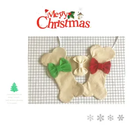 Creative Bowknot Socks Bone Shape Sock Christmas Candy Stocking Xmas Eve Apple Bag Festival Party Decoration for Kids