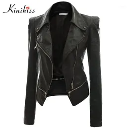 Kvinnors Jackor Partihandel-Kinikiss Mode Kvinnor Kort Svart Läder Jacka Coat Höst Sexig Steampunk Motorcykel Faux Kvinna Gothic Coat1