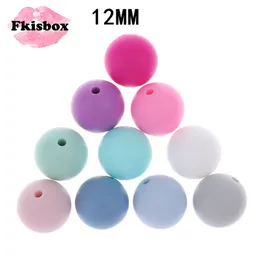 FKISBOX 100pc 실리콘 아기 TEETHER 비드 라운드 12mm 씹는 펄 느슨한 구슬 실리콘 젖니가없는 210909
