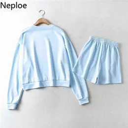 Neploe Koreanischer Trainingsanzug 2-teiliges Set Damen Sweatshirt Kordelzug Shorts Breites Bein Hosen Zweiteiliger weiblicher lockerer Freizeitanzug 4i796 210422