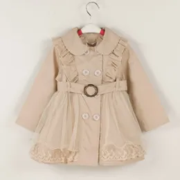 Girls Dresses Autumn Children Clothing Long-sleeved Ruffled Lapel Princess Dress Big Kids Windbreaker 5-13Y 210515